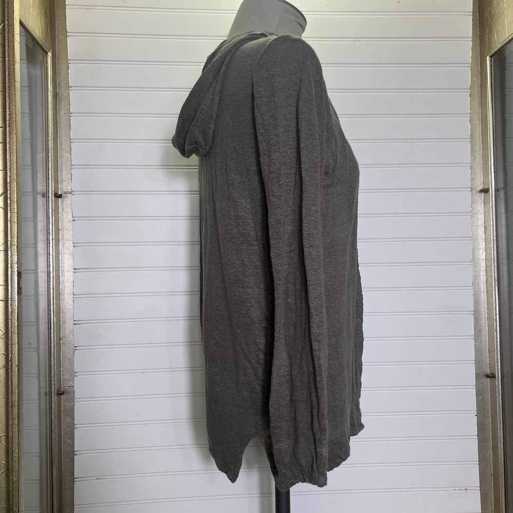 Tahari Women's 100% Linen Cardigan Hoodie Open Front Lagonlook Taupe Size S - Picture 2 of 7